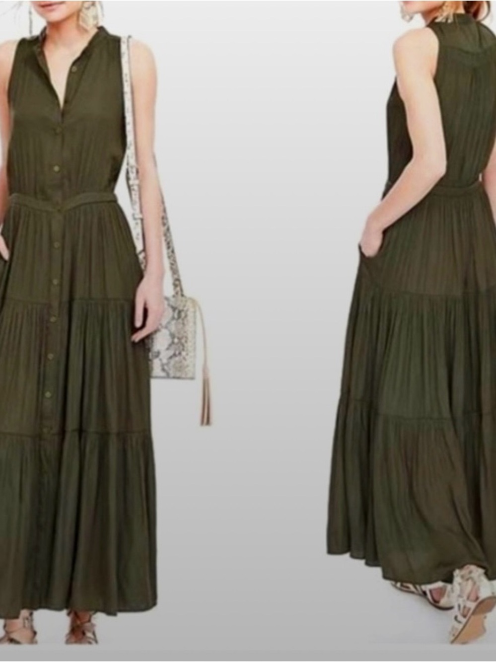 BANANA REPUBLIC Hunter Green Silk Maxi Dress Size 14